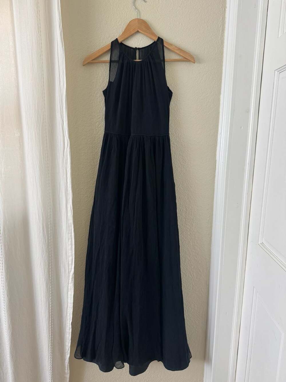 J.Crew Black Silk Chiffon Halter Maxi Dress Size 0 Petite
